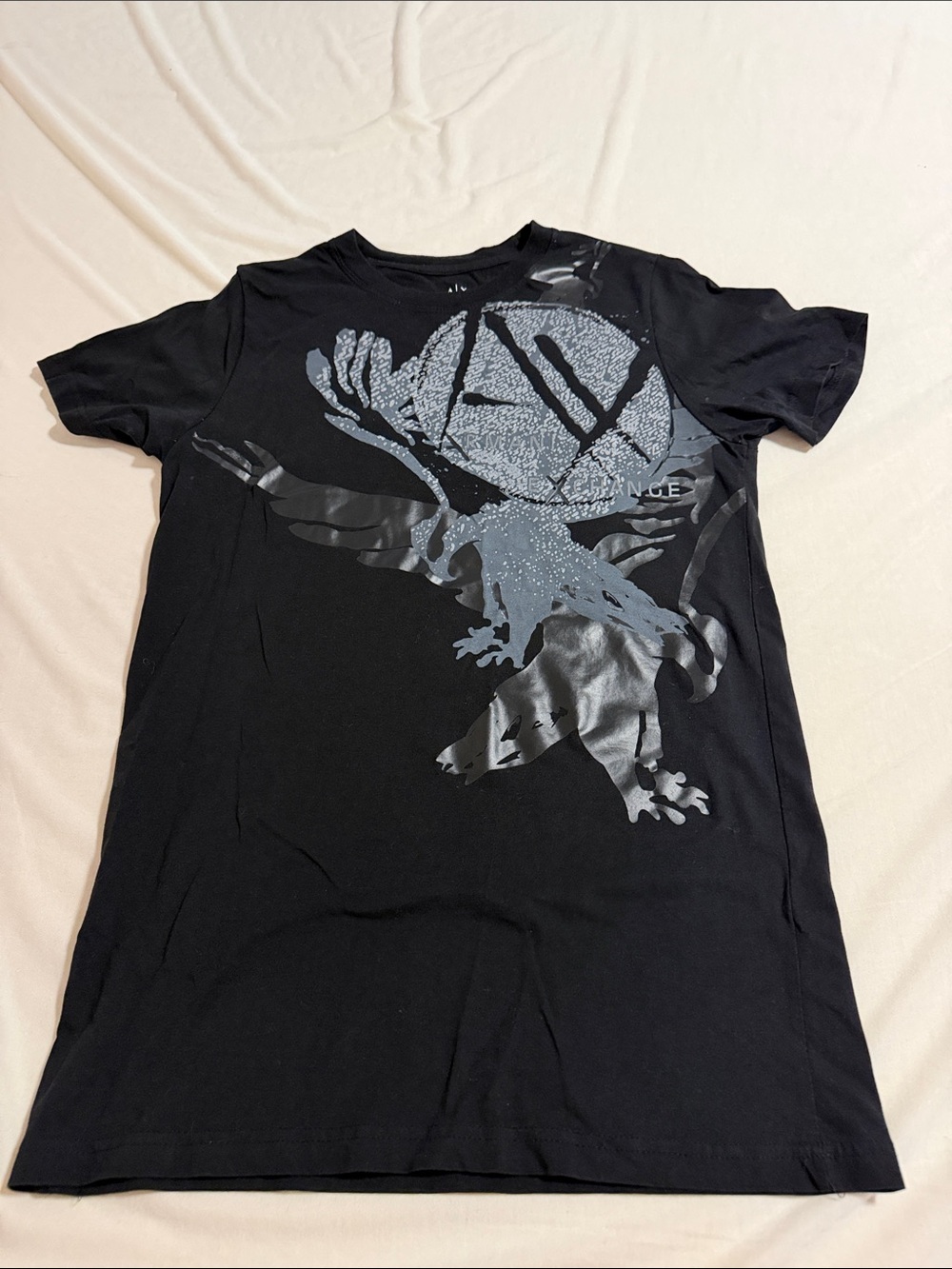 Armani Exchange Black Tee with Gray Eagle Graphic